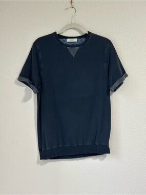ALPHA Studios blue short sleeve top size medium good condition. Ribbed bottom